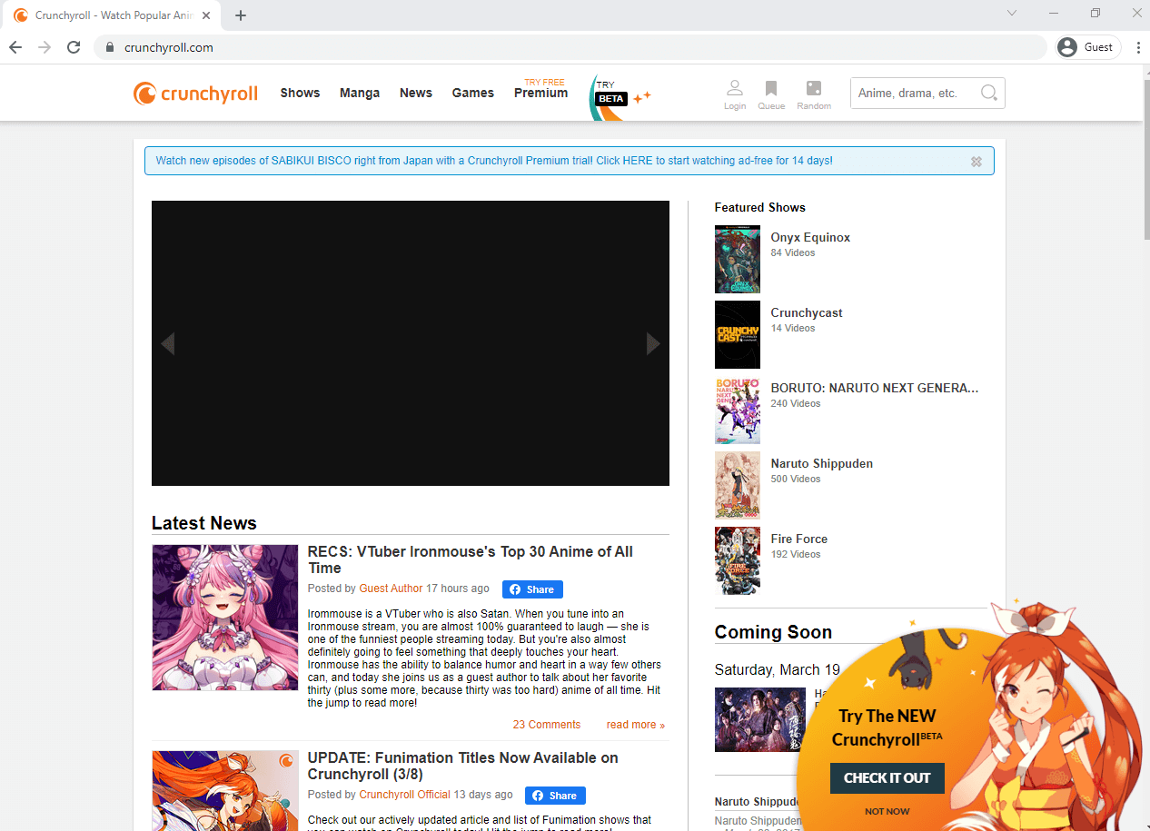 great anime websites, Crunchyroll site