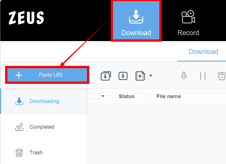 zeus download, paste url