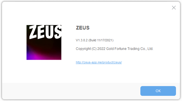 ZEUS main screen, zeus full screen, version details