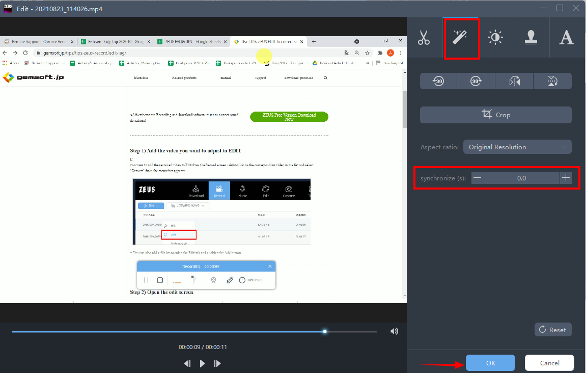 use zeus edit to correct sound deviation, edti sound deviation in recorded videos, aadjust sound deviation