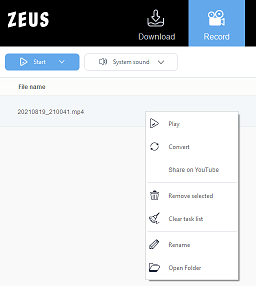 record live streaming video, use zeus to live stream video, file is save