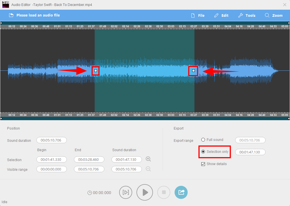 use voice editing tools, zeus music edition to use in editing, select part you wanr to save