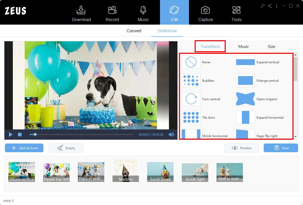 create birthday slideshows, apply transitions