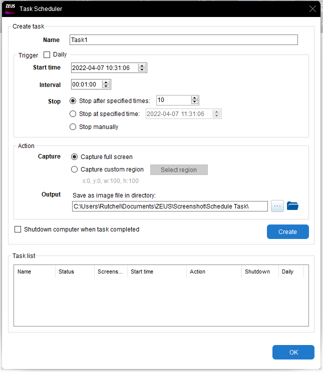 capture image and edit, task scheduler