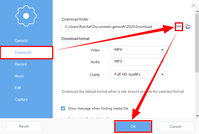 change destination of saved videos, change output folder, select folder destination