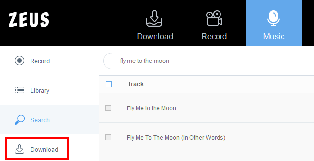 download the music you want, searching music to download using zeus, download music is on queue
