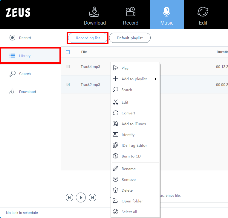 zeus record, listen to recorded music