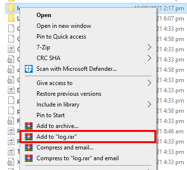 zeus log file, compress zeus log file, open log folder file