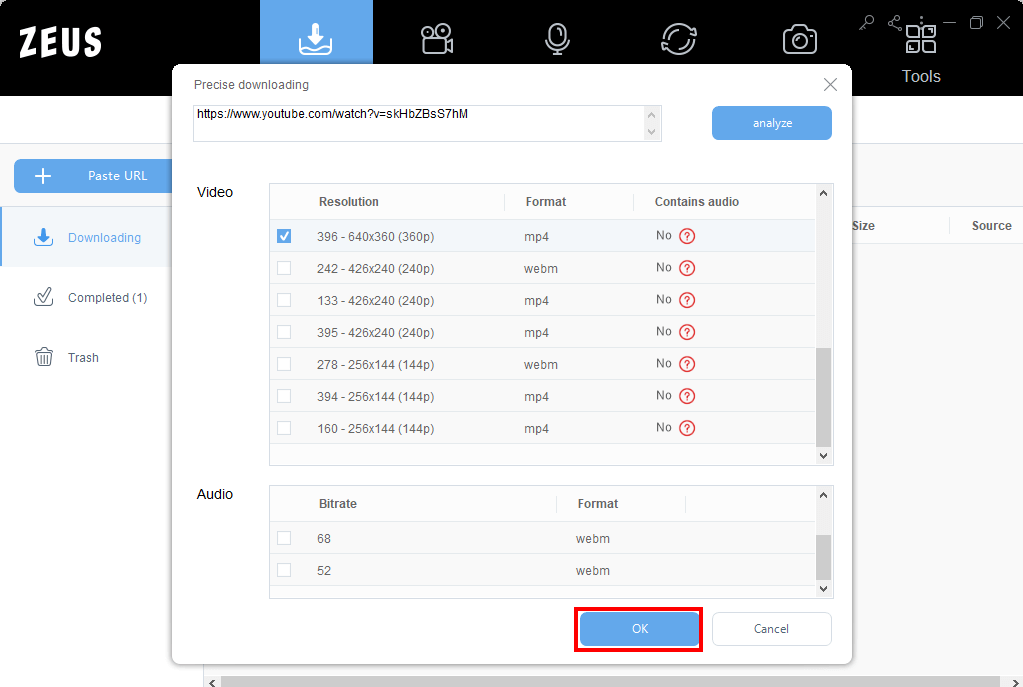 download in good resolution, choosing mp4 format