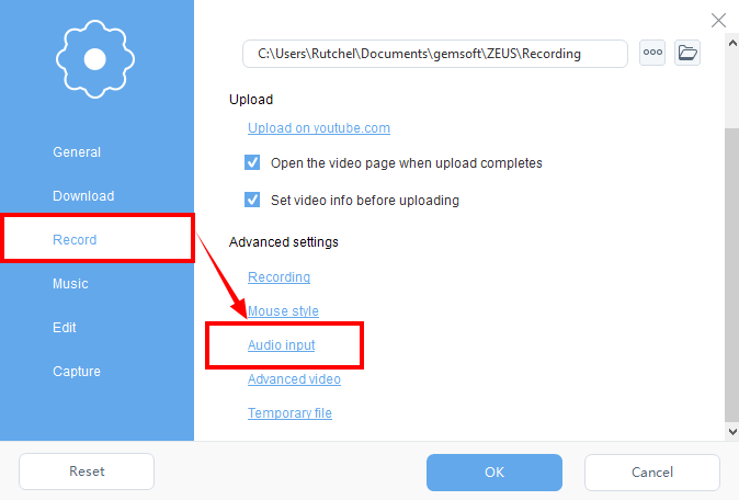 set sound source, sound source input, open audio input settings screen