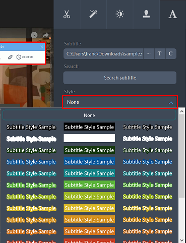 creating video with subtitle, use zeus edit, selecting style