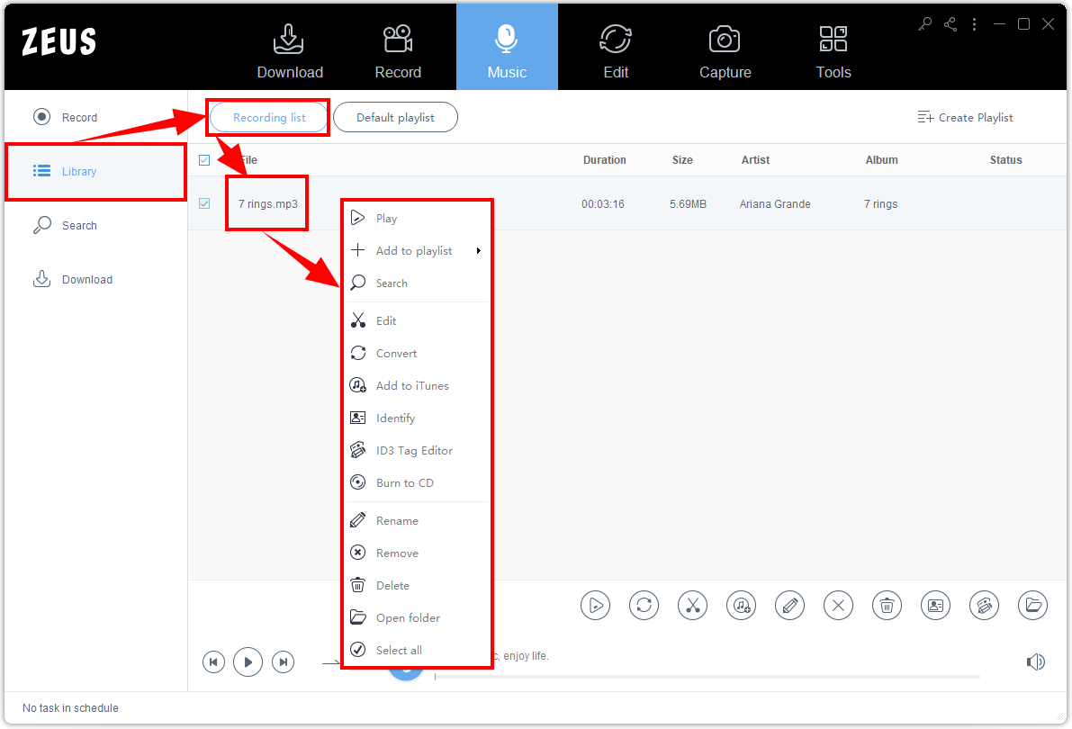 recording music to mp3, manage recorded music